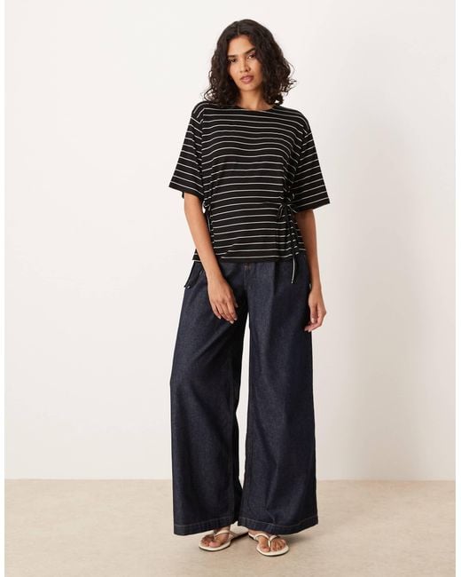 ASOS Black Stripe Short Sleeve Cinched Tie Side Detail T Shirt