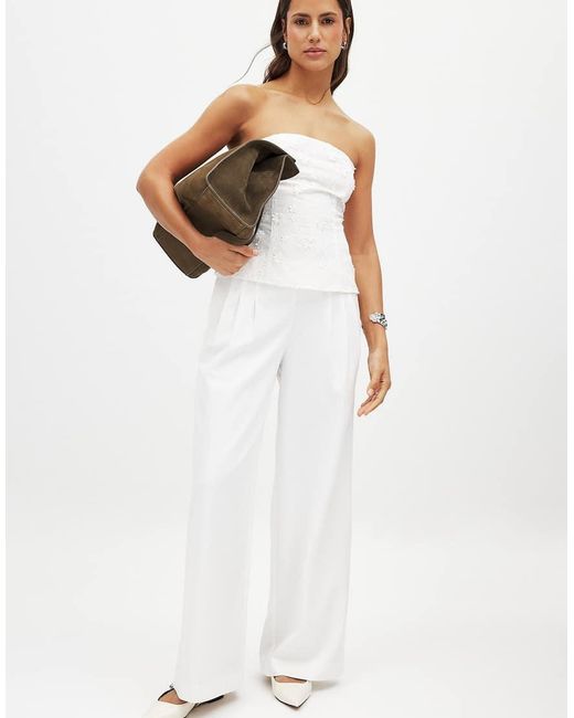 NA-KD White Embroidered Bandeau Top