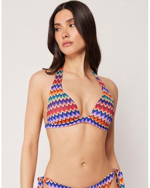 Calzedonia Red Vibrant Chevron Halter Neck Bikini