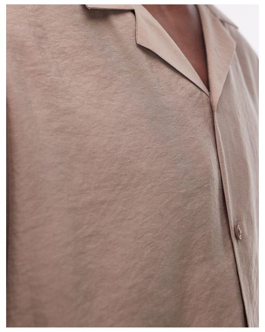 Camicia a maniche corte vestibilità comoda color cammello di Topman in Brown da Uomo