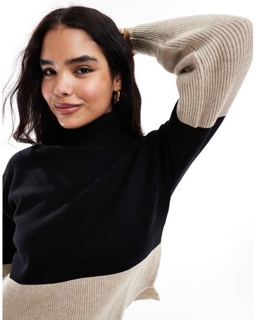 Vila Black High Neck Colourblock Jumper
