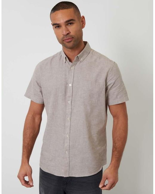 Threadbare Gray Short Sleeve Linen Blend Shirt for men