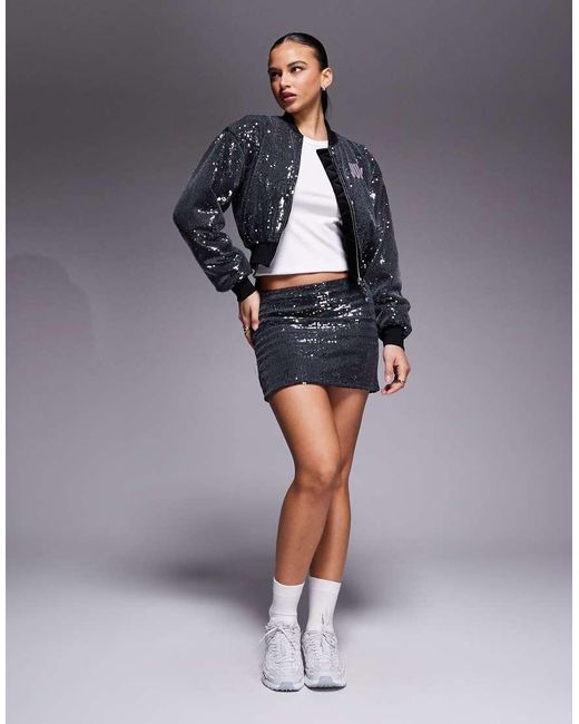 Juicy Couture Blue Logo Sequin Zip Through Bomber Jacket