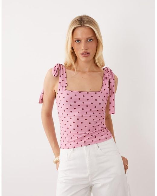Miss Selfridge Pink Tie Shoulders Top