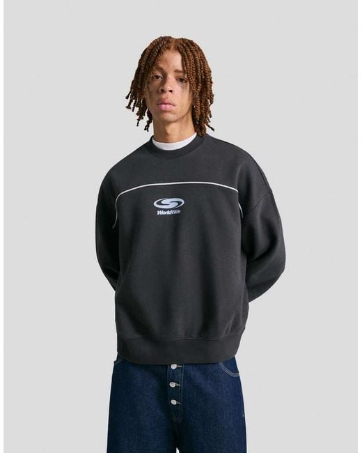 Bershka Blue Printed Boxy Sweatshirt for men