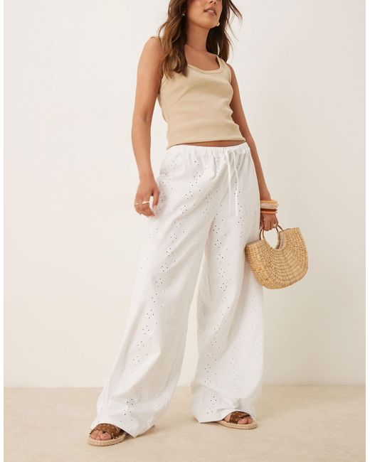 ASOS Natural Broderie Pyjama Style Trouser With Tie Waist