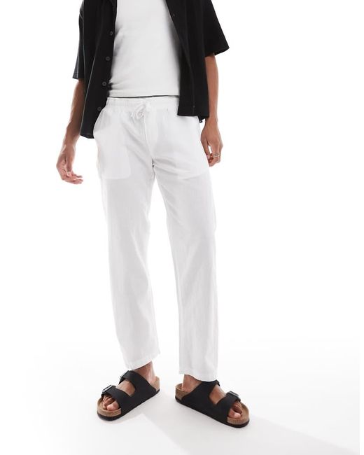 Jack & Jones White Drawstring Linen Mix Trouser for men