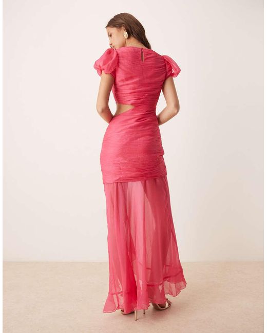 ASOS Pink Ruched Bodice Cut-out Dropped Waist Maxi Dress