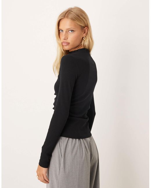 ASOS Black – langärmliges, geripptes oberteil