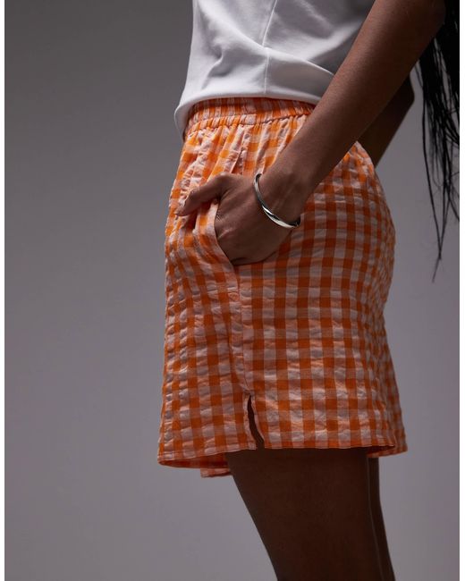 TOPSHOP Gray Pull On Check Textured Boxer Short
