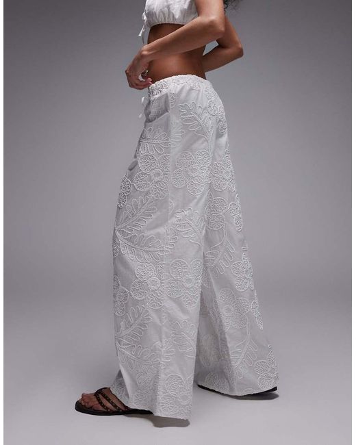 TOPSHOP Gray Floral Stitch Straight Leg Pants