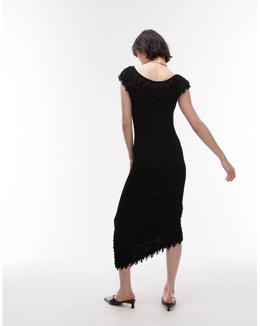 & Other Stories Black Knit Midi Dress With Fringed Neckline And Hem