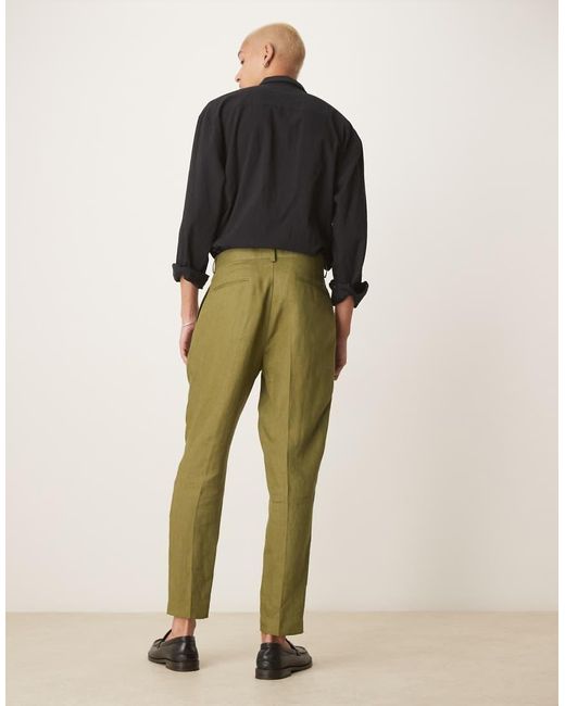 ASOS Green Premium 100% Linen Tapered Suit Trousers for men