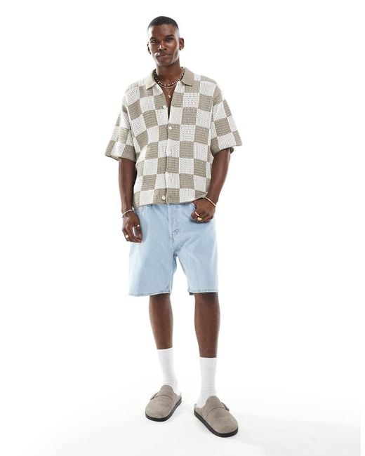 Jack & Jones White Checkerboard Crochet Shirt for men