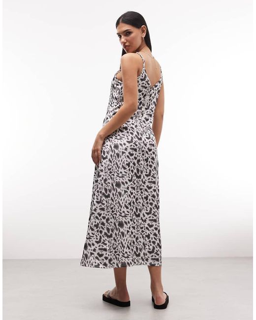 Barbour White Brianna Leopard Print High Neck Low Back Satin Dress