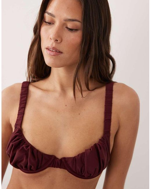 Miss Selfridge Brown Mix And Match Ruched Cup Bikini Top