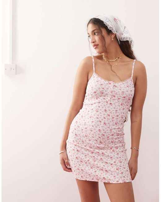Miss Selfridge Pink Button Detail Mini Dress