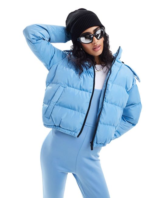 Threadbare Blue Ski Hooded Puffer Coat With Faux Fur Trim