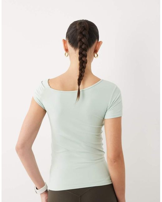 4505 Gray Plush Handle Asymmetric Drape Detail Cap Sleeve Studio Top
