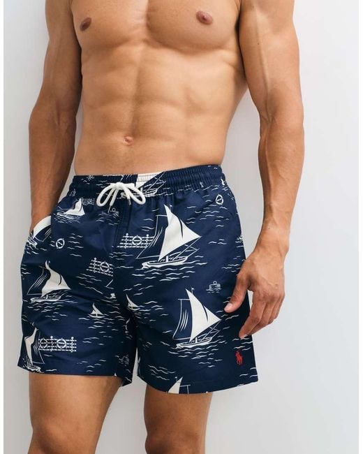 Polo Ralph Lauren Blue Traveller Swim Trunks Sail Boat Print for men