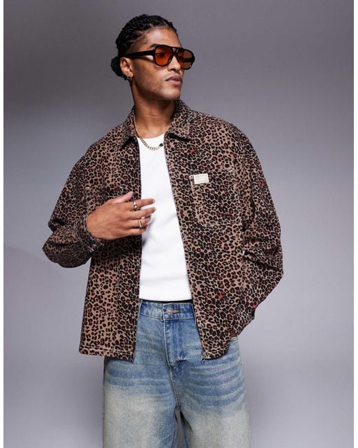 ASOS Blue Boxy Oversized Leopard Print Shirt for men