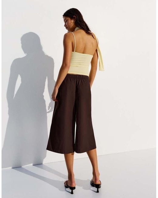 Bershka Brown Elasticated Waist Culotte Bermuda Shorts