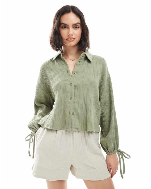 Camisa Corta Holgada De Algodón Texturizado De -Verde ASOS de color Green