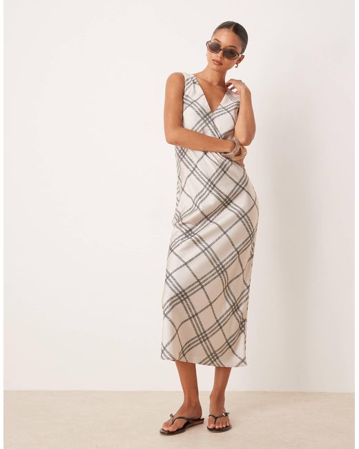 ASOS Natural V-neck Satin Slip Midi Dress