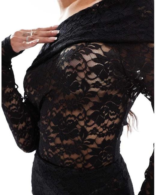 Murci Black Exclusive Lace Bardot Top And Maxi Skirt Set