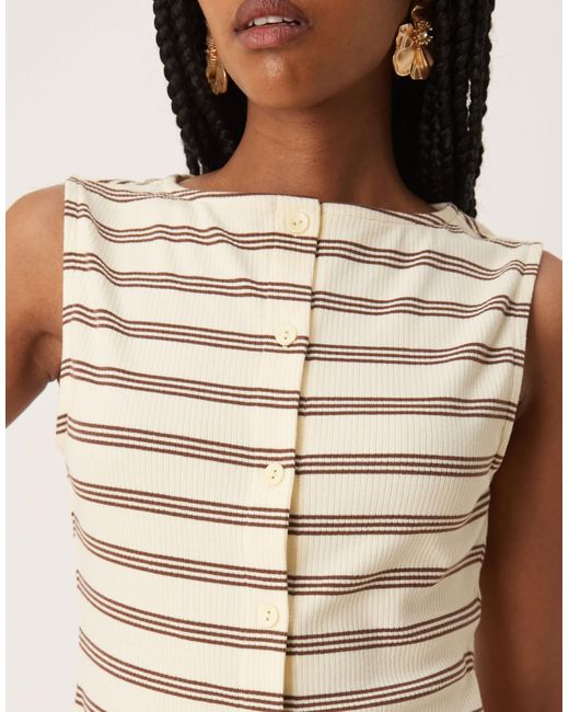 ASOS Brown Button Through Stripe Sleeveless Rib Top Co Ord
