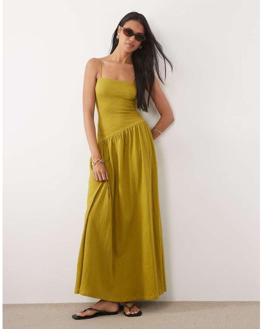 ASOS Green Crinkle Cami Tie Back Midi Dress With Asym Waist