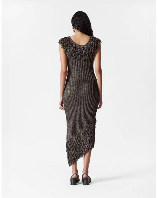 & Other Stories Gray Knitted Midi Dress With Fringed Neckline And Hem