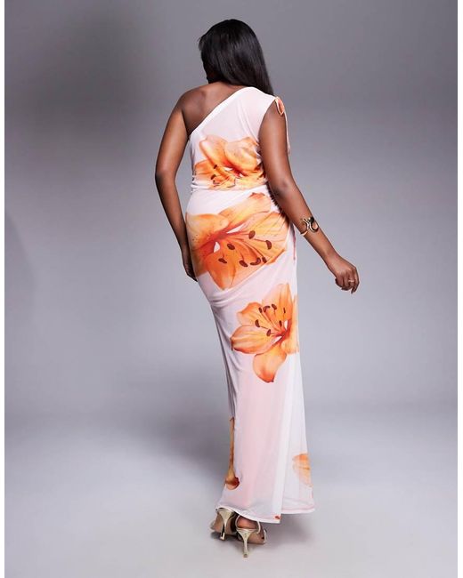 ASOS Multicolor Mesh Channelled Tie One Shoulder Midi Dress With Slash Cut Out