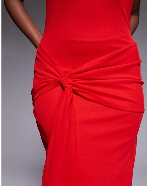 Forever New Red High Cowl Neck Knot Drape Detail Back Maxi Dress