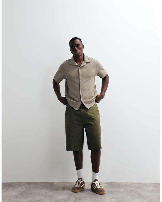 River Island Natural Textured Camp Collar Shirt for men