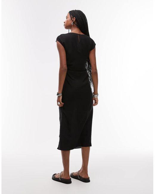 Mango White Cap Sleeve Midi Dress With Ruched Side