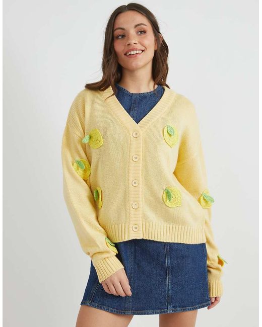 Skinnydip London Yellow London 3D Lemons Knitted Cardigan