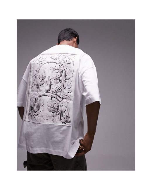 T-shirt ultra oversize avec empiècement ornementé en toile sur le devant et dans le dos Topman pour homme en coloris White