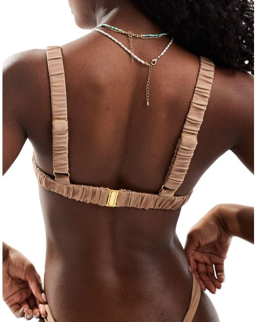 Miss Selfridge Brown Mix And Match Ruched Cup Detail Bikini Top