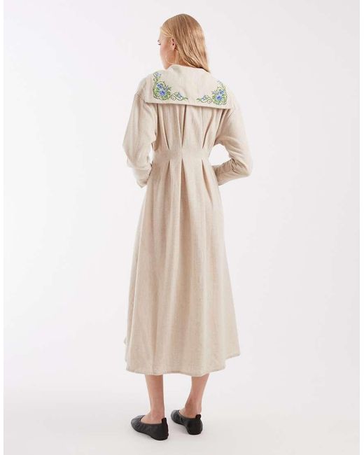 Muse Assembly Natural Button Down Embroidered Collar Bridget Maxi Dress