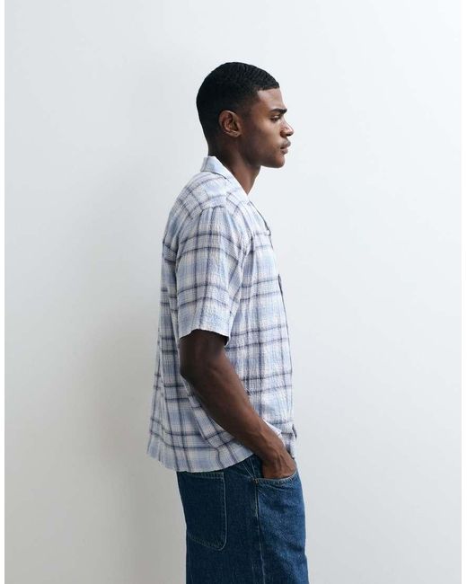 ASOS Gray Relaxed Revere Textured Check Shirt for men