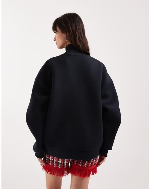 ASOS Red Funnel Neck Zip Up Jacket With Mandarin Button Detail