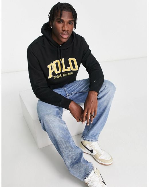 Polo Ralph Lauren Collegiate Logo Fleece Hoodie in Black for Men Lyst