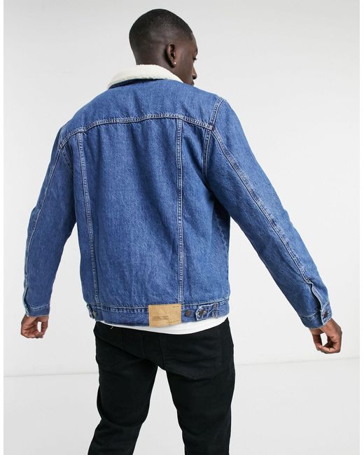 Bershka Denim Trucker Jacket With Borg 