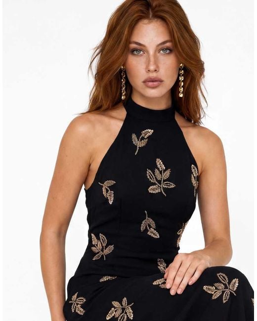 Maya Black Embellished Halter Neck Open Back Maxi Dress