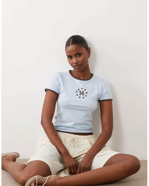 The Frolic Blue Exclusive Cotton Rich Contrast Trim Number Star Graphic Baby Tee