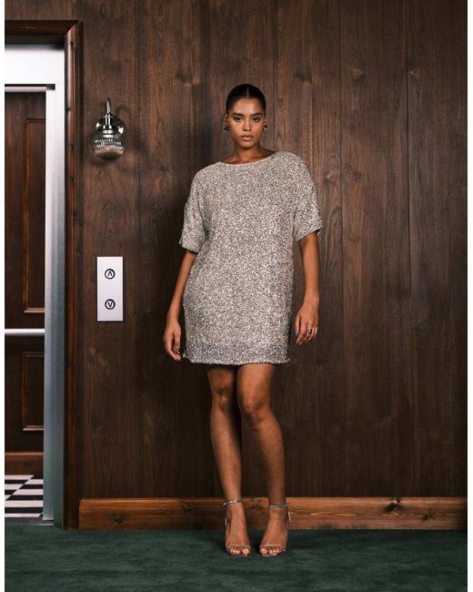 Never Fully Dressed Natural Sequin T-shirt Mini Dress