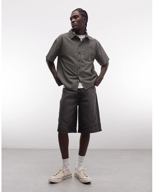 Liquor N Poker Gray Boxy Micro Check Shirt for men