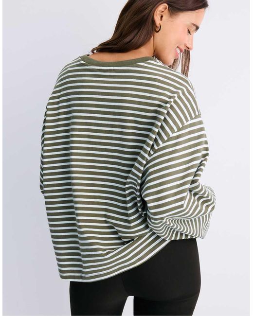 Stradivarius Gray Oversize Striped Long Sleeve T-shirt