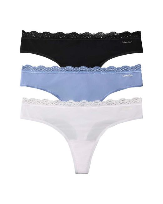Calvin Klein Blue Microfibre 3 Pack Thongs